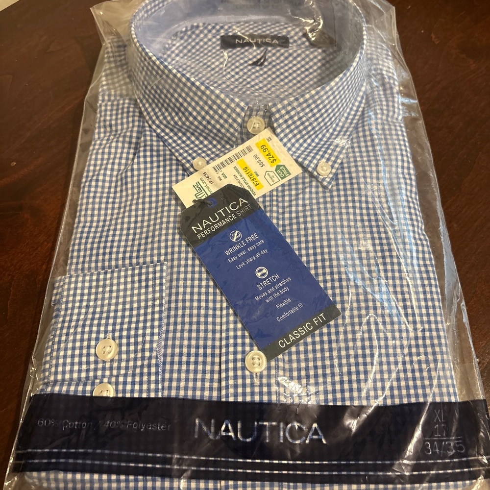 Nautica Blue Check Long Sleeve Shit XL